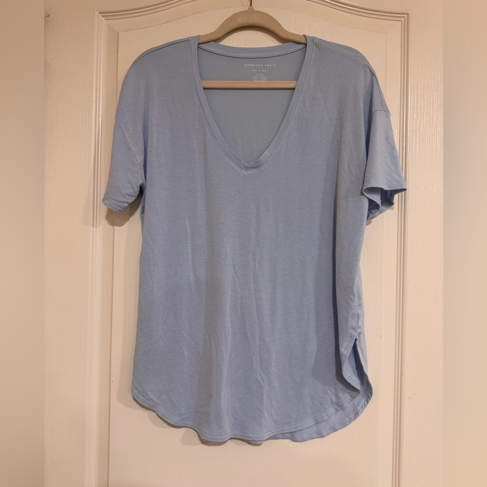 American Eagle light blue soft and sexy oversized v neck top​​​​​​​​​​​